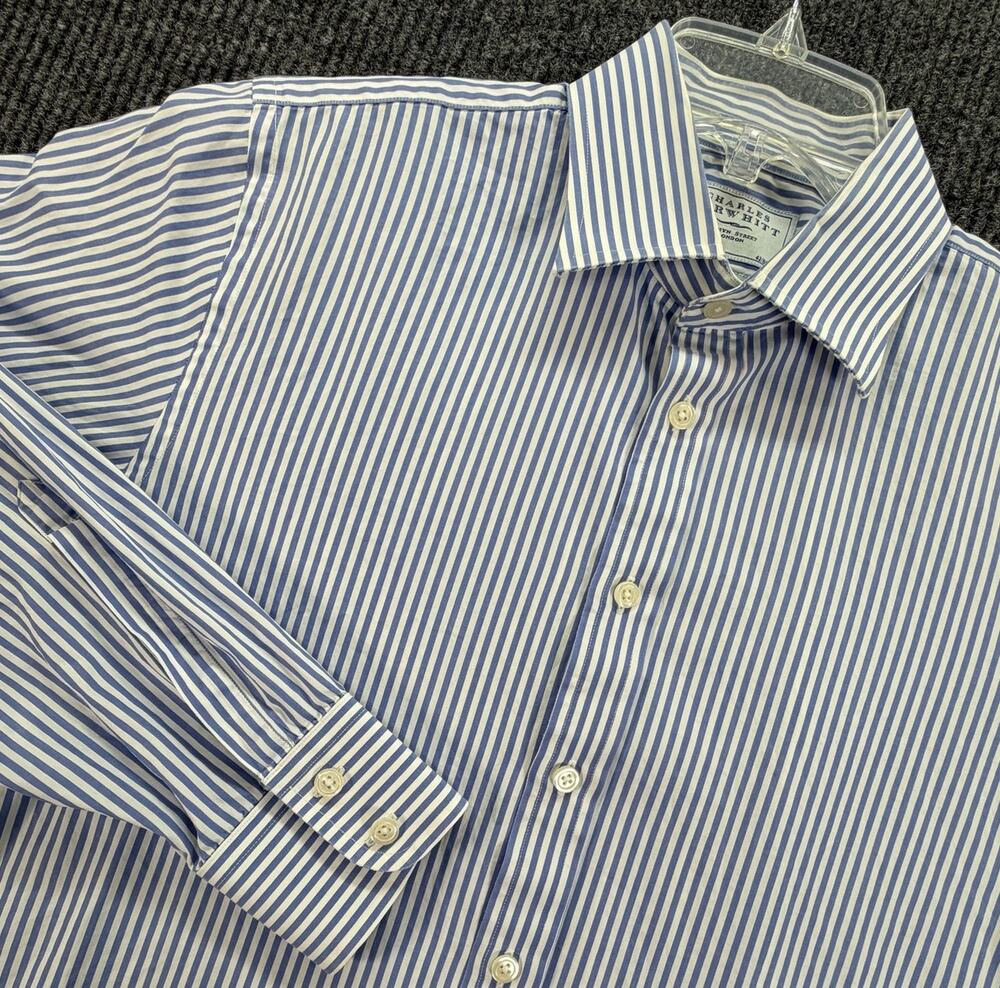 Charles Tyrwhitt Jermyn Street Men's 16.5 34 Slim Fit Blue Stripe Dress Shirt